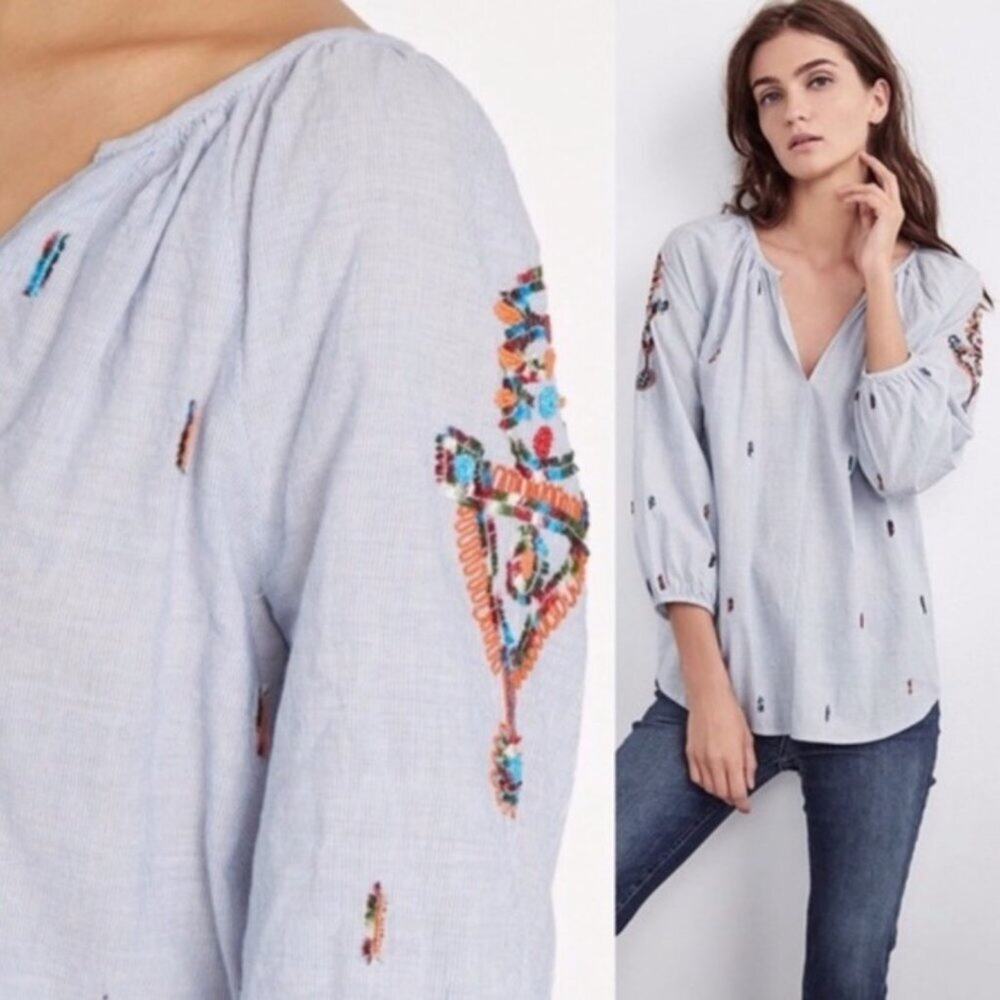Velvet Graham & Spencer Embroidered Beaded Popover Blouse